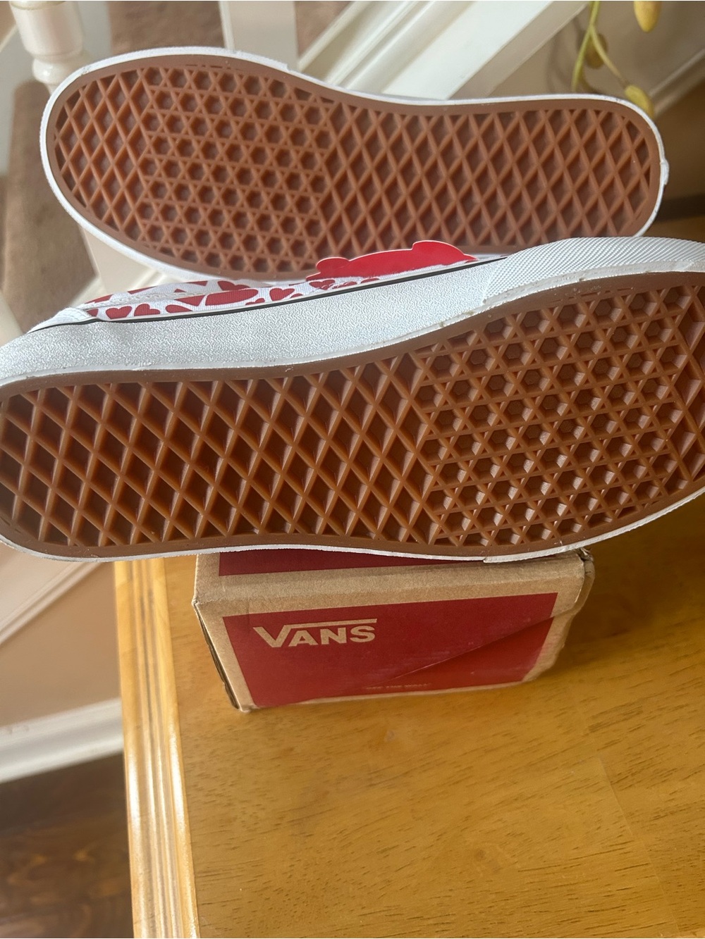 Vans Women's White Slip-On Sneakers with Red Heart Print - Picture 5 of 6